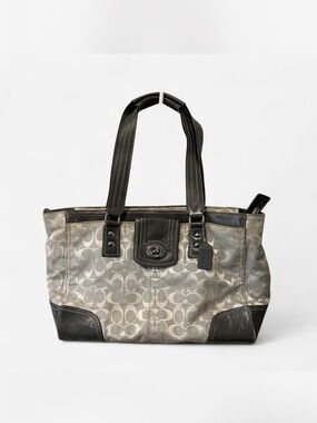 Coach Signature Tote in Silver and White